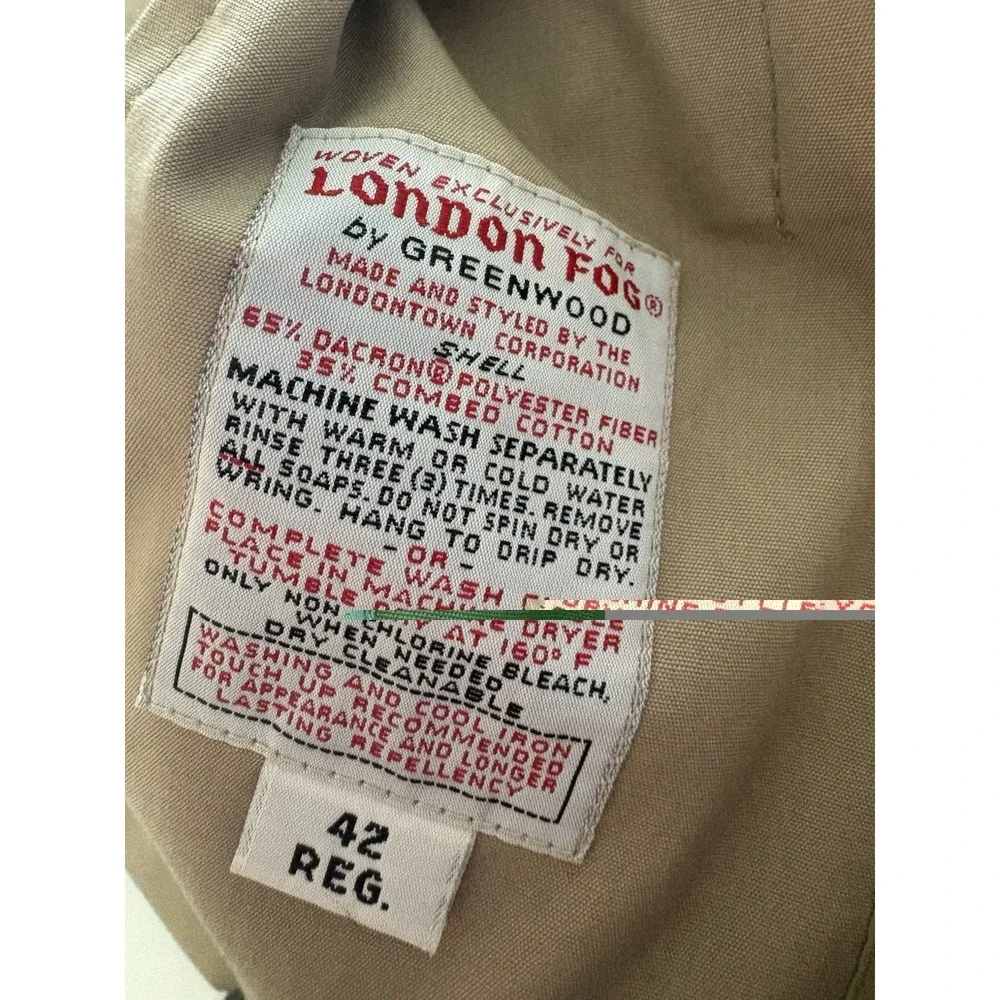 London Fog Maincoats Trench Coat Mens 42R Lined Tan Made in USA Classic VTG